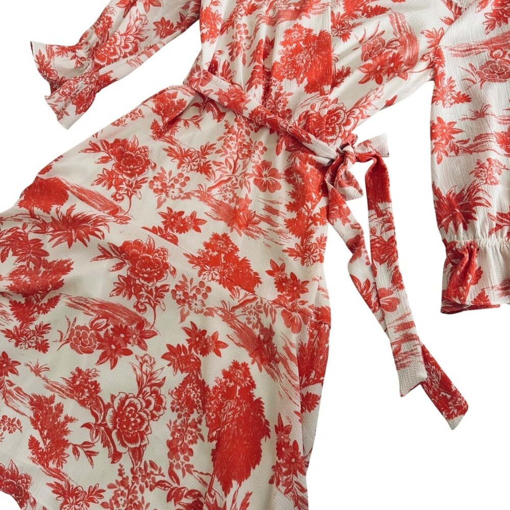 Tahari Arthur S. Levine Red & White Floral Wrap Dress Size 6 Long Sleeve. - Picture 7 of 16